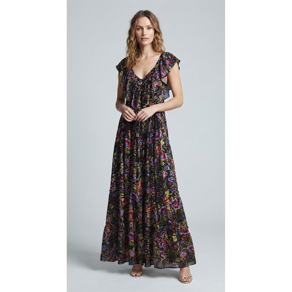 Terra & Sky Plus Size 4X Floral Maxi Dress Ruffle Sleeve V-Neck Multi-Color NWT